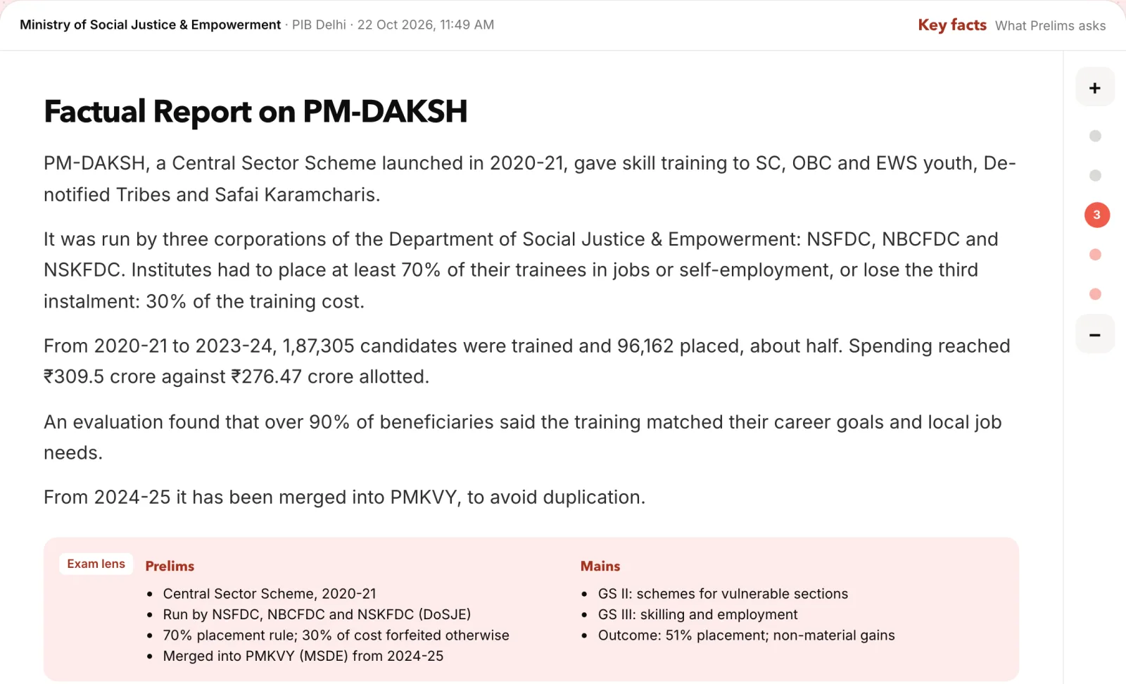 CA Zoom: the PM-DAKSH report at level 3, key facts with the exam lens