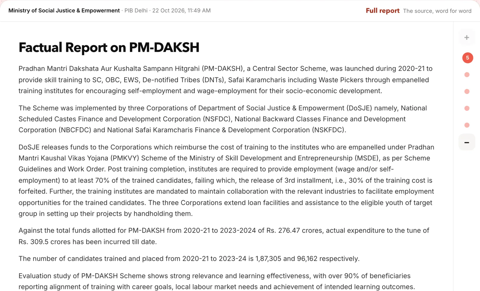 CA Zoom: the PM-DAKSH report at level 5, the full release word for word