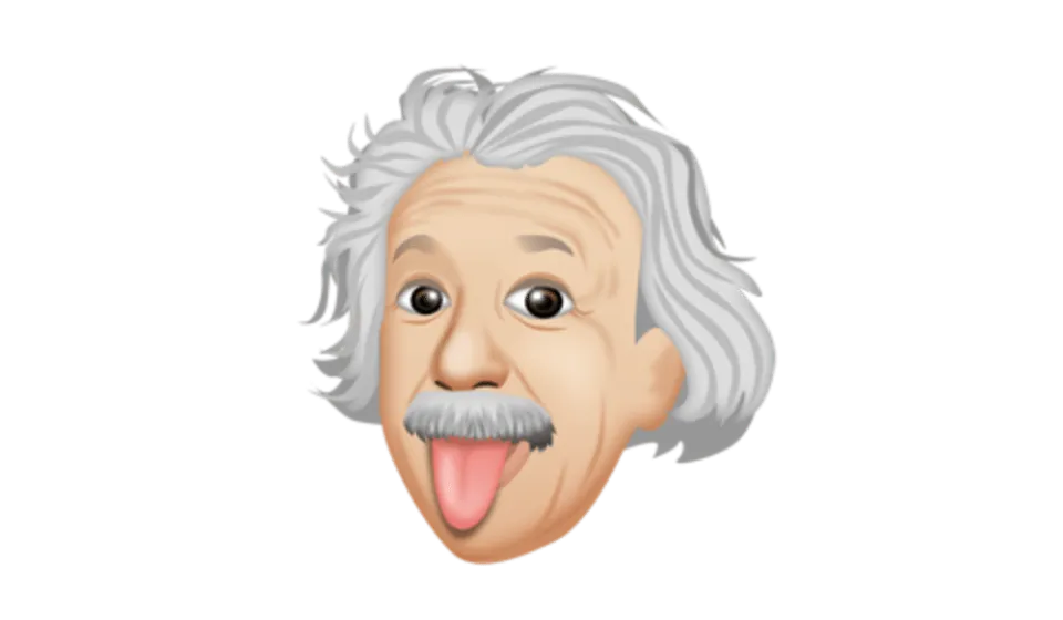 Einstein sticking his tongue out, as a cartoon