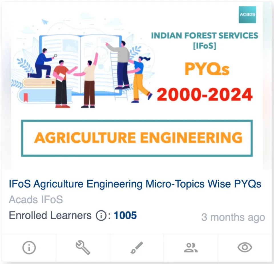 IFoS Agriculture Engineering micro-topic PYQs on the acads store, 1,005 enrolled learners